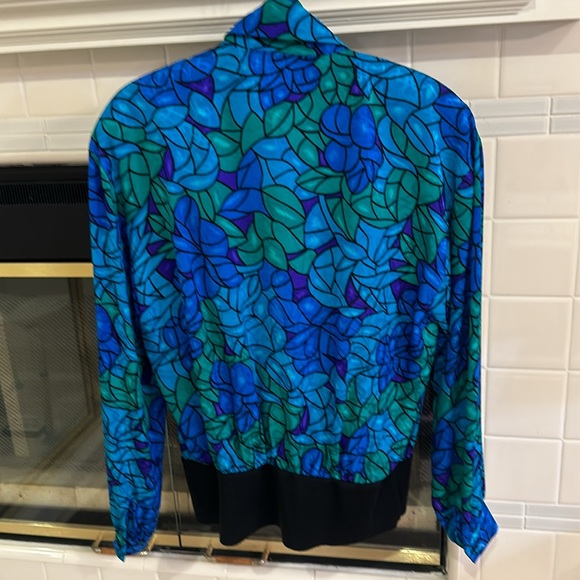 Adrianna Papell 1980’s Silk Top w/stretch band at waist-Green Blue Purple Size 6 - Picture 9 of 10